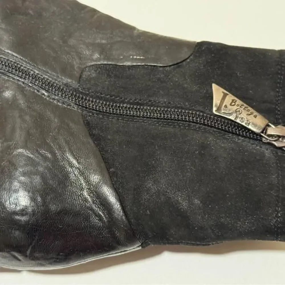 Bottega di Lisa Black Leather and Suede Ankle Boots, EU 36.5 (US 6.5)